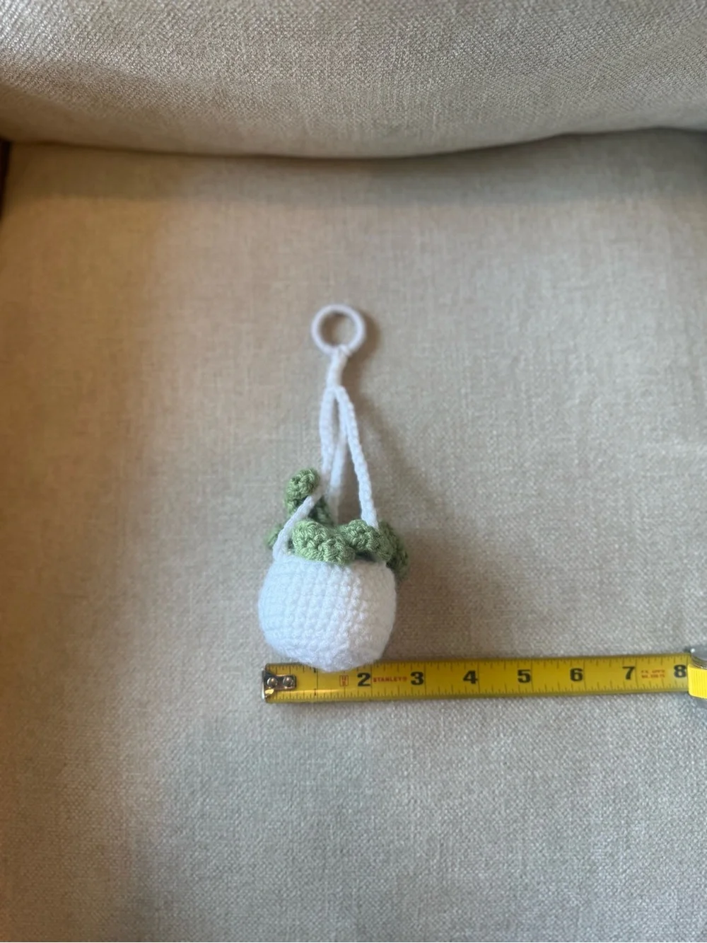 White Crochet Hanging Planter with Green Faux Succulents